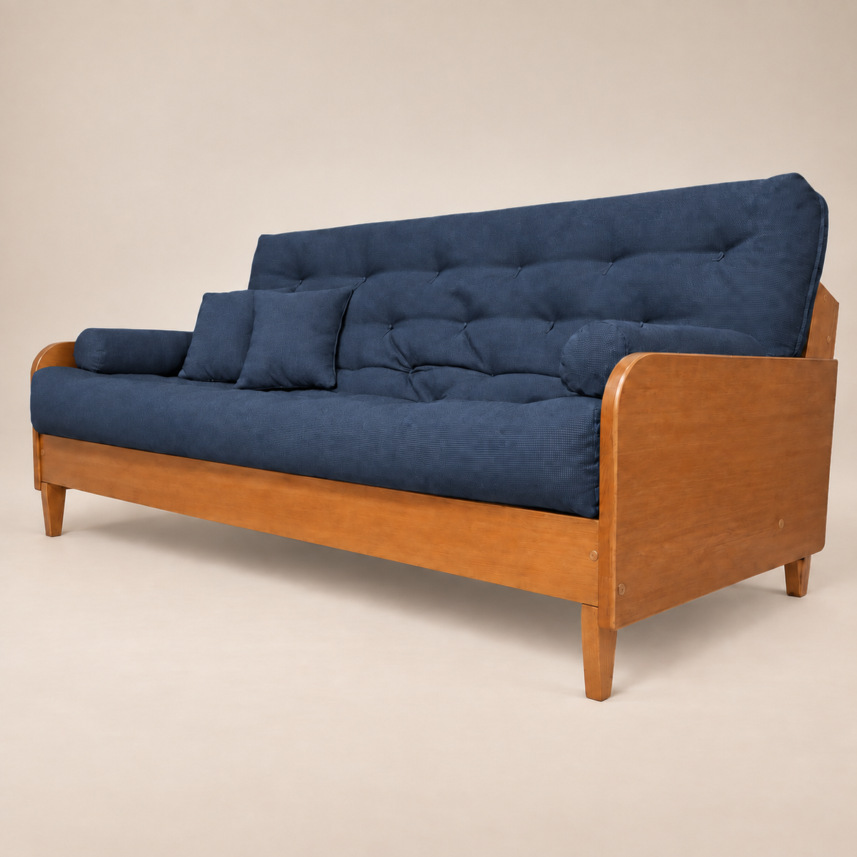 Sofá Cama Casal Futon Paris II Acquablock em Madeira Maciça Mel - Cor Azul Royal