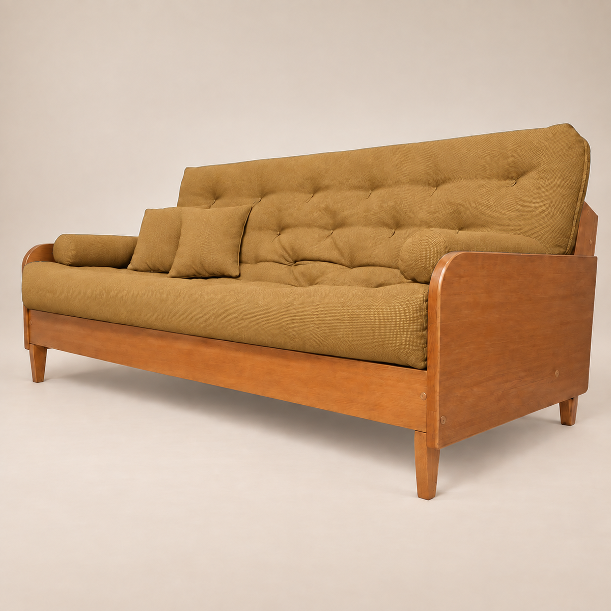 Sofá Cama Casal Futon Paris II Madeira Maciça Mel- Tecido Acquablock Cor Amarelo