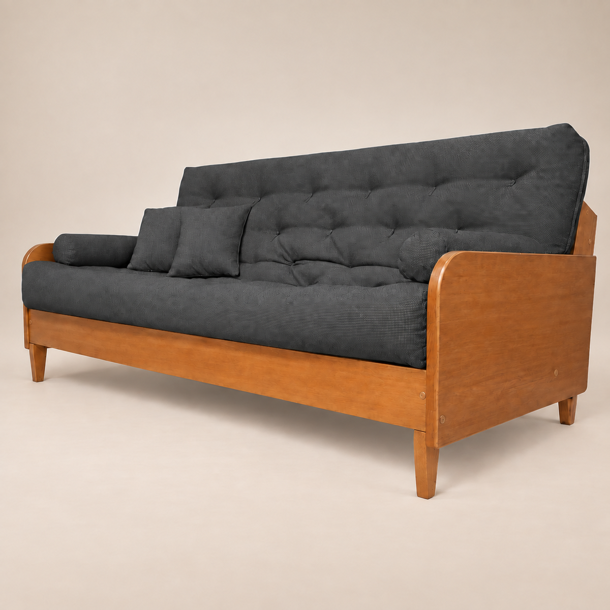 Sofá Cama Casal Futon Paris II Acquablock em Madeira Maciça Mel - Cor Chumbo