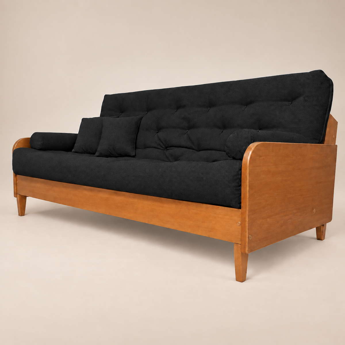 Sofá Cama Casal Futon Paris II Acquablock em Madeira Maciça Mel - Cor Preto