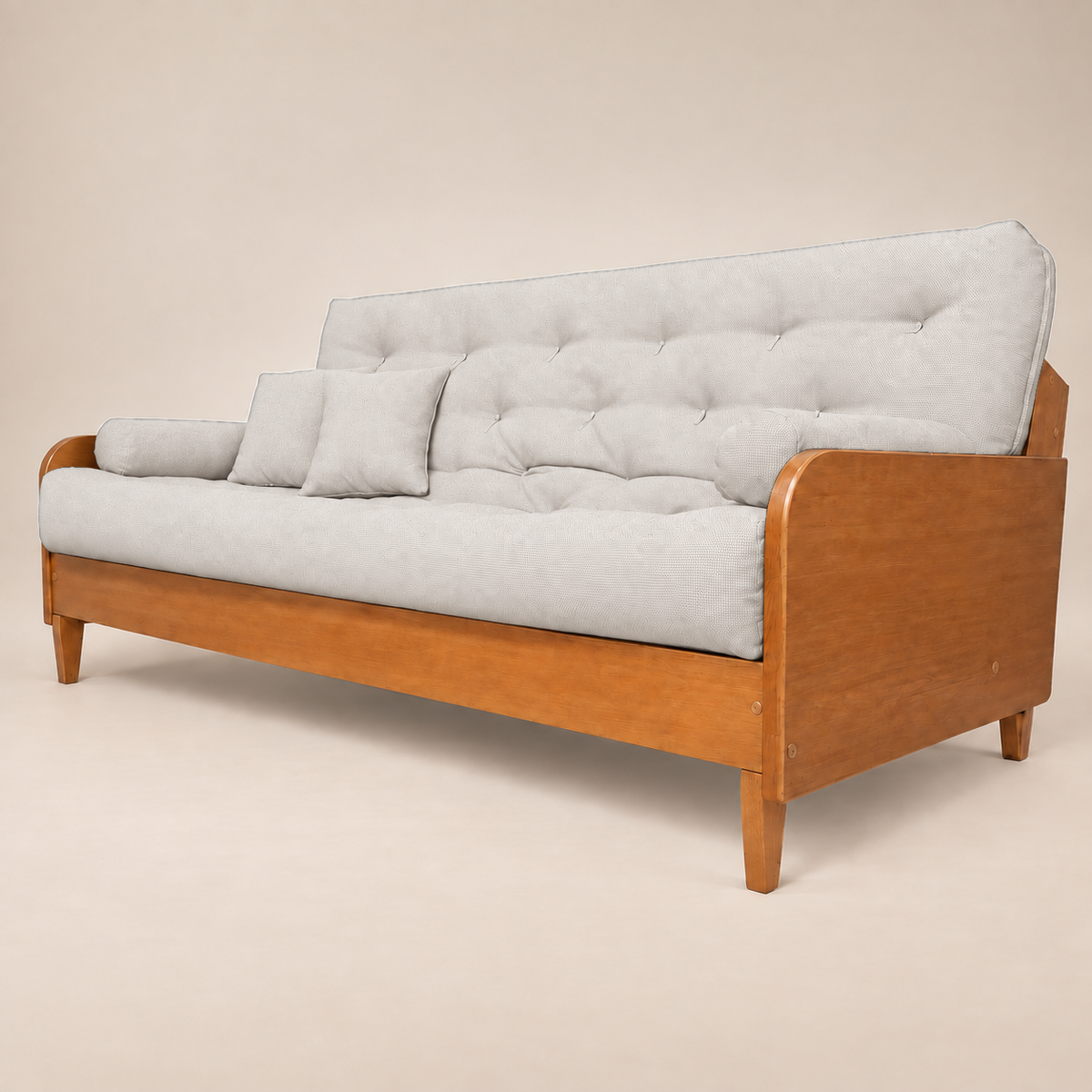 Sofá Cama Casal Futon Paris II Acquablock em Madeira Maciça Mel - Cor Branco Off