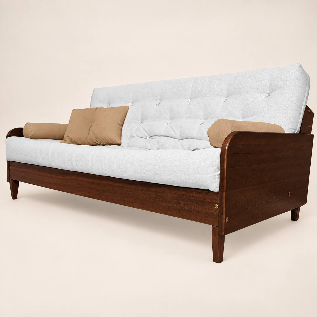 Sofá Cama Casal Futon Paris II Acquablock em Madeira Maciça Imbuia - Cor Branco Off