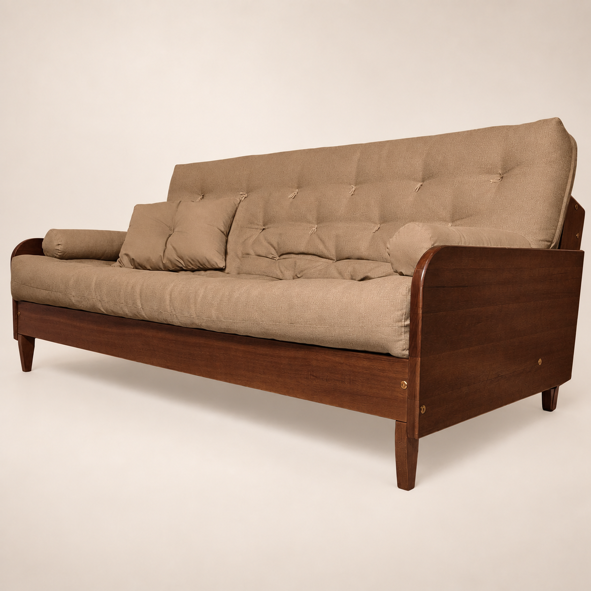 Sofá Cama Casal Futon Paris II Acquablock em Madeira Maciça Imbuia - Cor Fendi