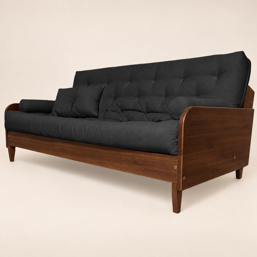 Sofá Cama Casal Futon Paris II Acquablock em Madeira Maciça Imbuia - Cor Preto