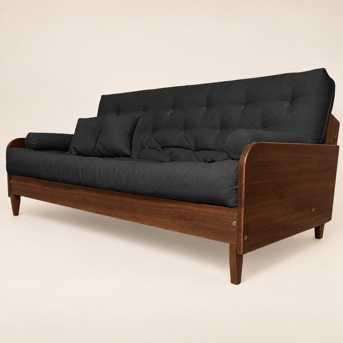 Sofá Cama Casal Futon Paris II Acquablock em Madeira Maciça Imbuia - Cor Preto
