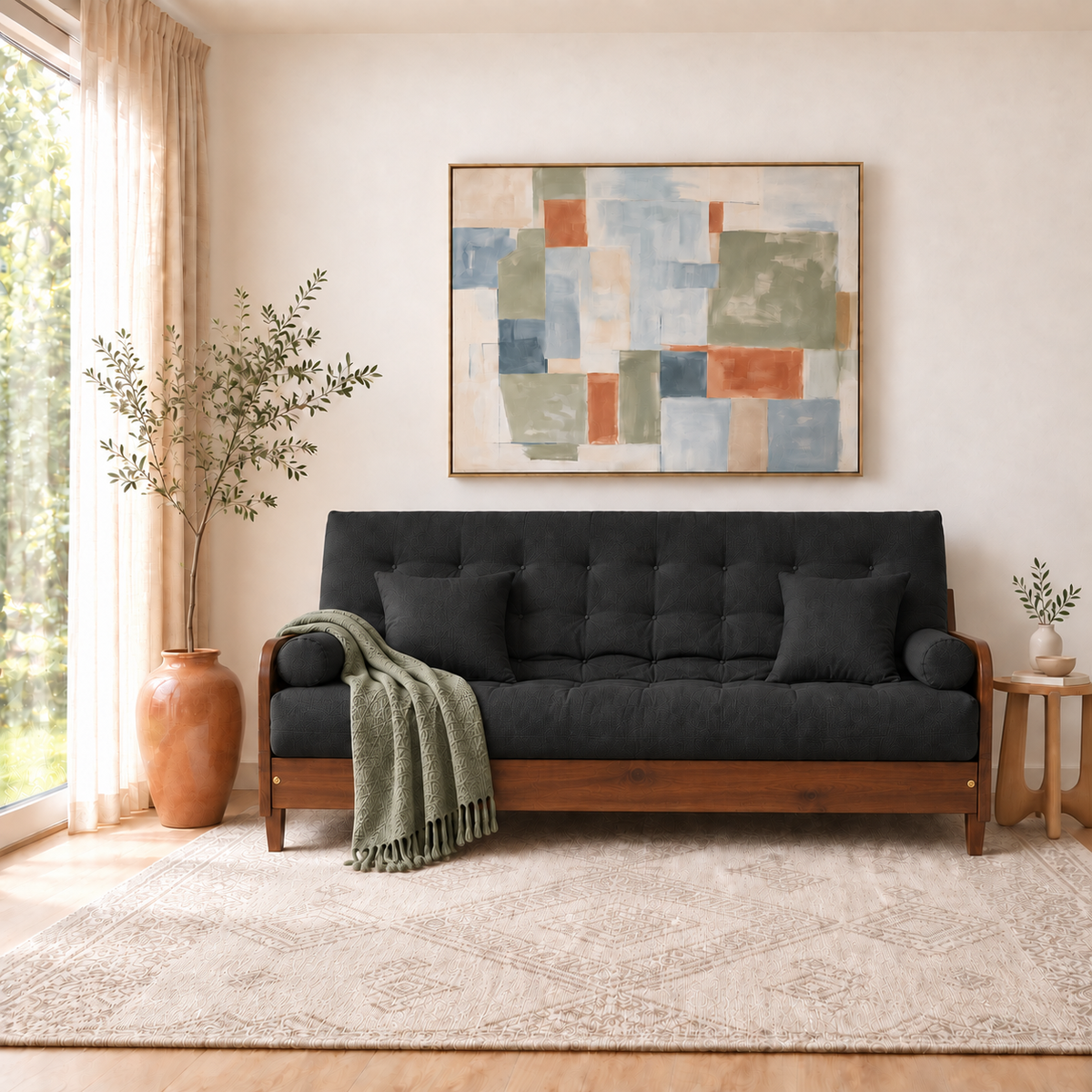 Sofá Cama Casal Futon Paris II Acquablock em Madeira Maciça Imbuia - Cor Preto - sofá decorada