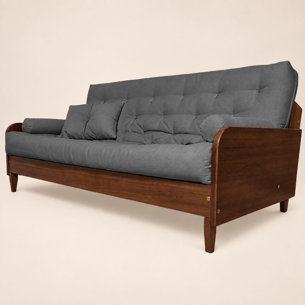 Sofá Cama Casal Futon Paris II Acquablock em Madeira Maciça Imbuia - Cor Chumbo