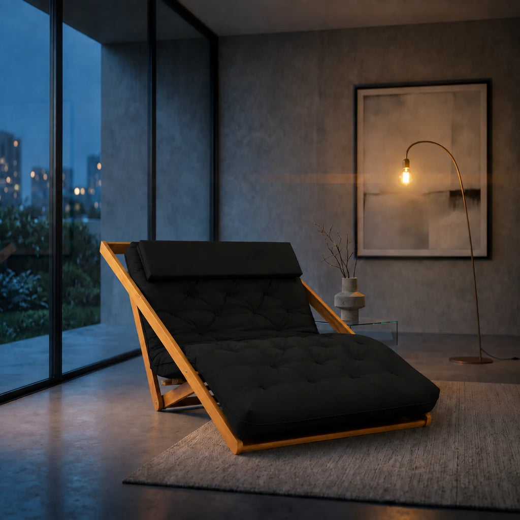 Poltrona New York Reclin�vel Casal Futon Acquablock Preto - ambientada_noturna_r3
