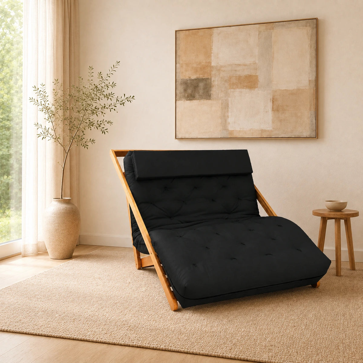 Poltrona New York Reclin�vel Casal Futon Acquablock Preto - ambientada