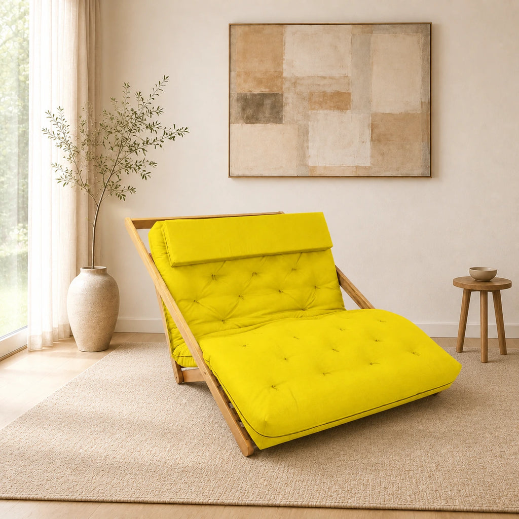 Poltrona New York Reclin�vel Casal Futon Acquablock Amarelo - ambientada