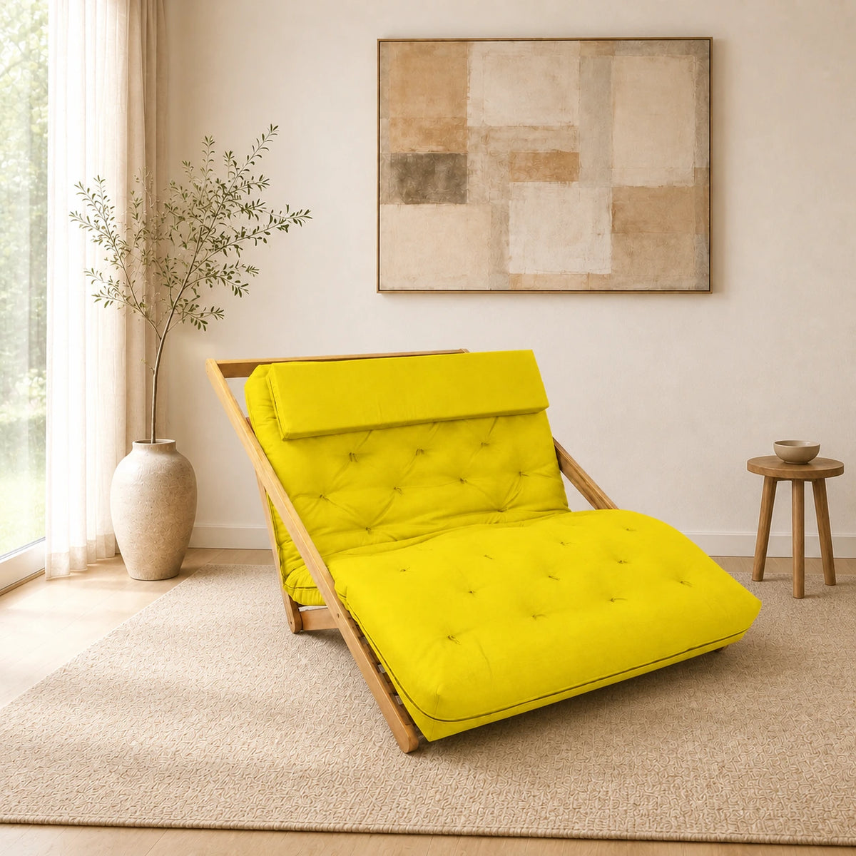 Poltrona New York Reclin�vel Casal Futon Acquablock Amarelo - ambientada