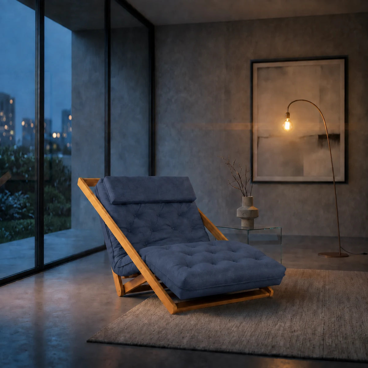 Poltrona New York Reclin�vel Casal Futon Acquablock Azul Royal - ambientada_noturna_r3