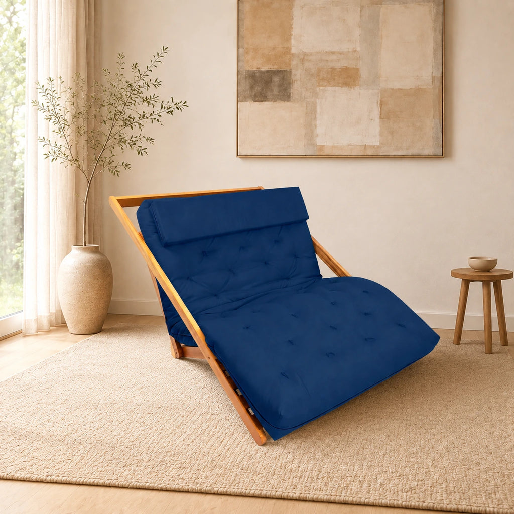 Poltrona New York Reclin�vel Casal Futon Acquablock Azul Royal - ambientada
