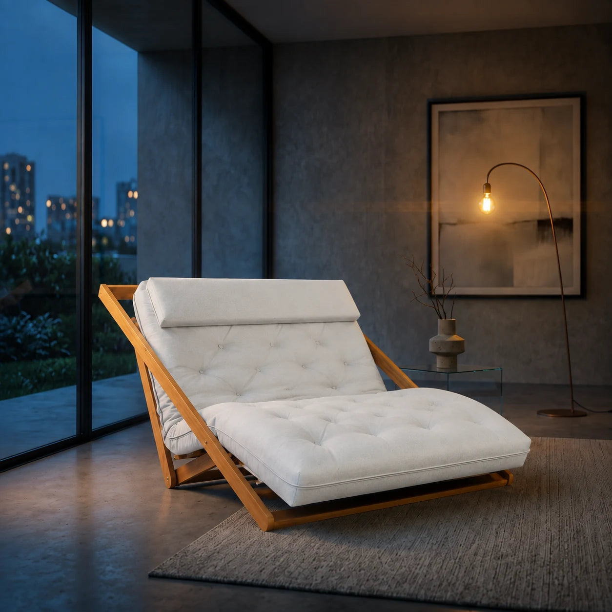 Poltrona New York Reclin�vel Casal Futon Acquablock Branco Off - ambientada_noturna_r3