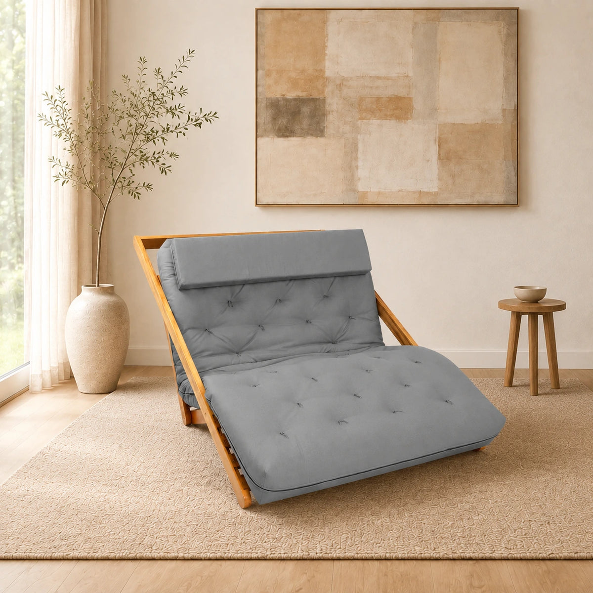 Poltrona New York Reclin�vel Casal Futon Sarja cinza Sala de Estar - ambientada