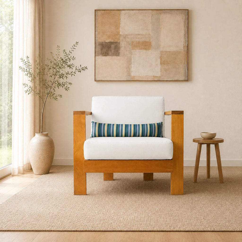 Poltrona Bahamas Tecido Imperme�vel Acquablock Branco Off em Madeira Nobre - ambientada