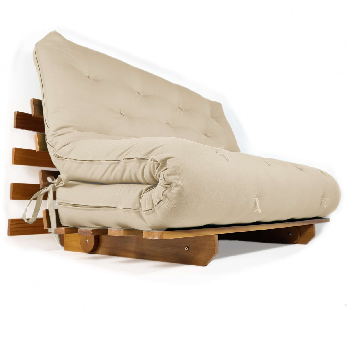 Sofá Cama Casal Futon Oriental Madeira Nobre Mel Bege