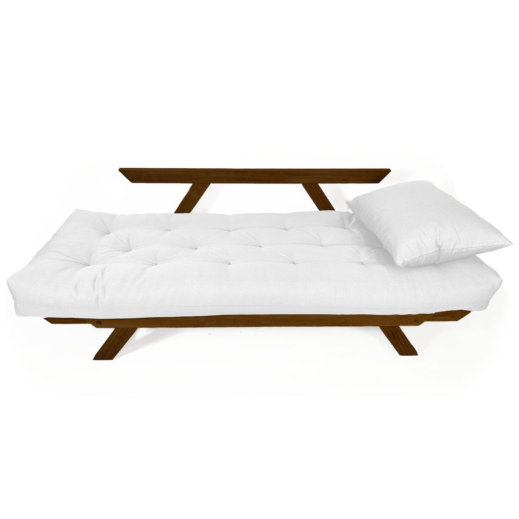 Sofá Japão Futon Acquablock Madeira Cor Imbuia - Branco Off