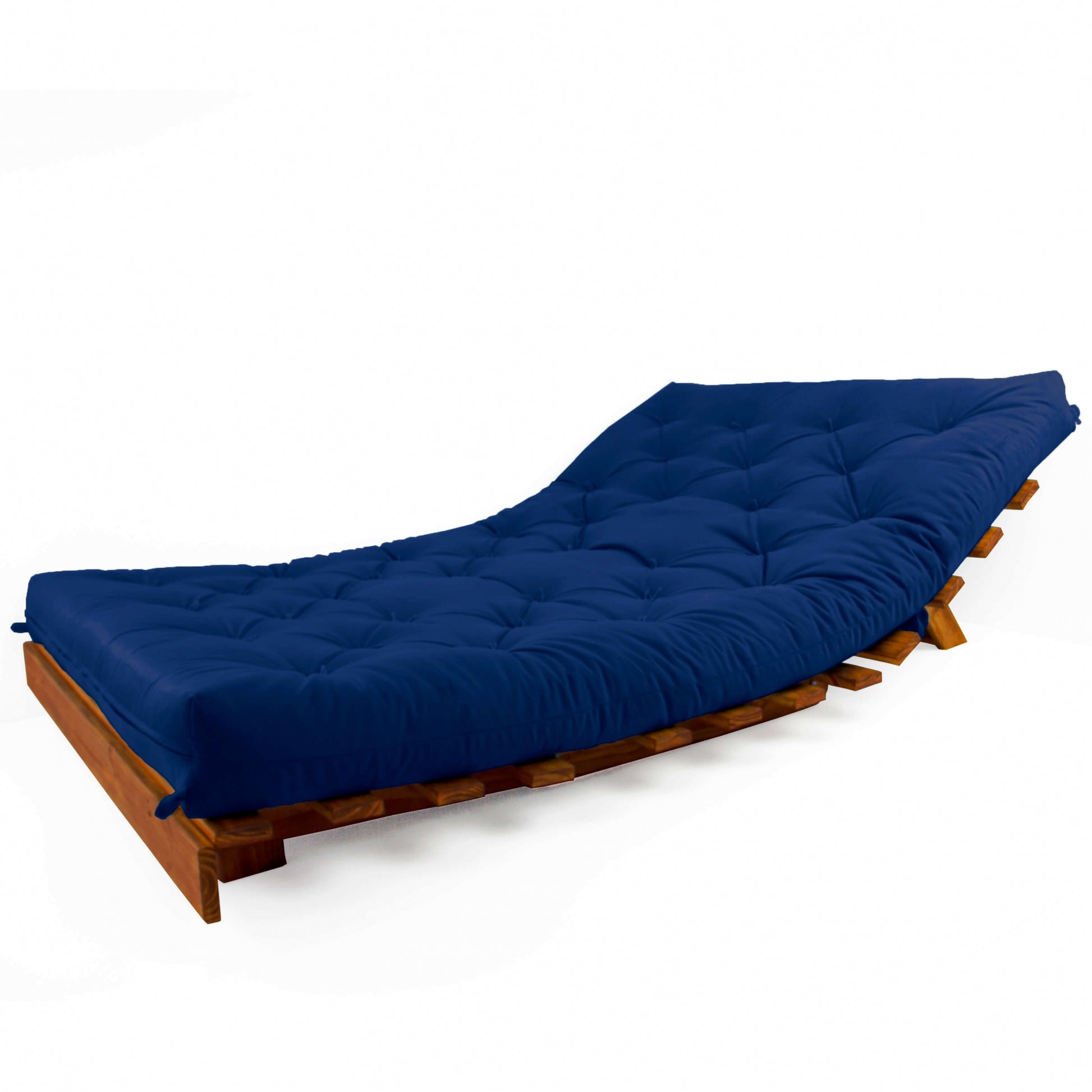 Sofá Cama Casal Futon Tokio Madeira Cor Imbuia Acquablock Azul Royal