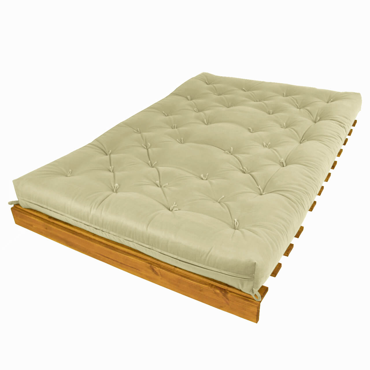Sofá Cama Casal Futon Tokio D33 Madeira Maciça Cor Mel - Bege Claro