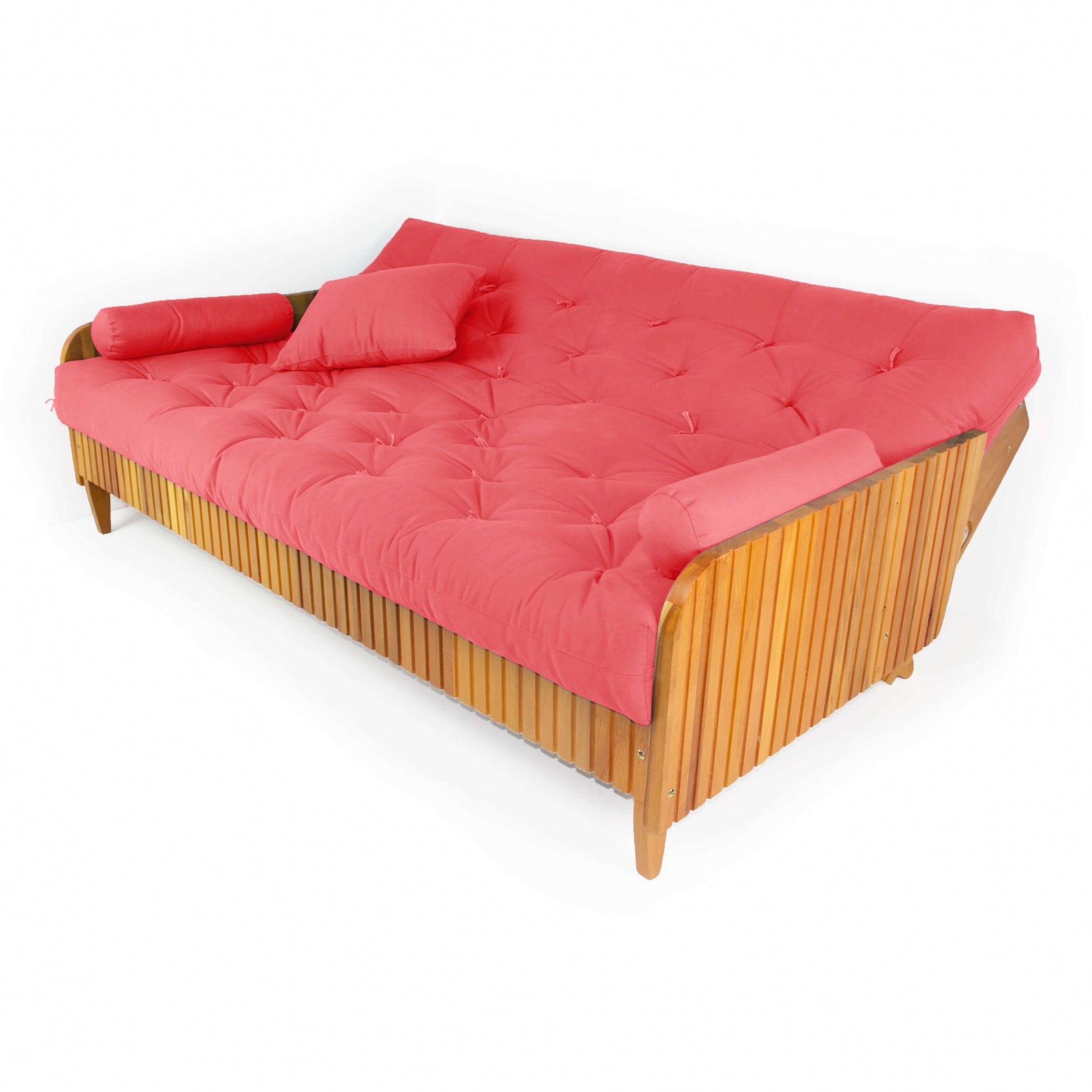 Sofá Cama Paris Ripado Sarja Madeira Nobre - Goiaba