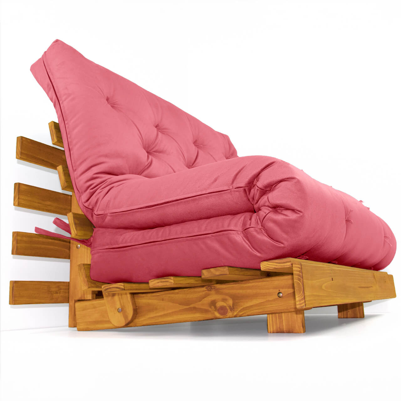 Sofá Cama Casal Futon Tokio D33 Madeira Maciça Cor Mel - Goiaba