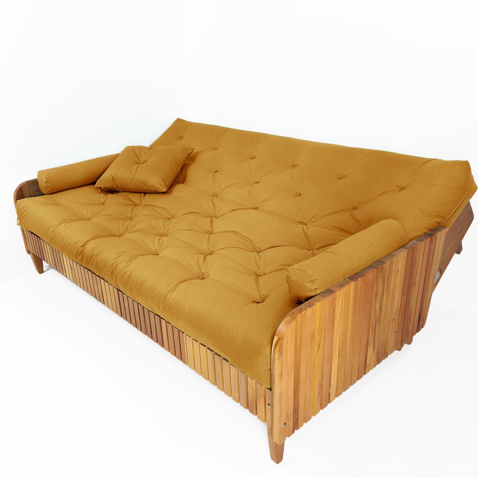 Sofá Cama Paris Ripado Acquablock Madeira Nobre - Amarelo