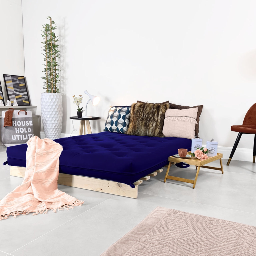 Sofa Cama Futon Casal Tokio Madeira Maciça Acquablock Azul Royal