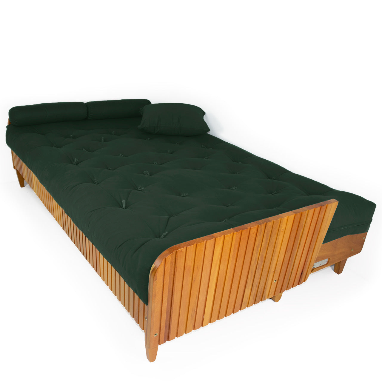 Sofá Cama Paris Ripado Sarja Madeira Nobre - Verde Militar