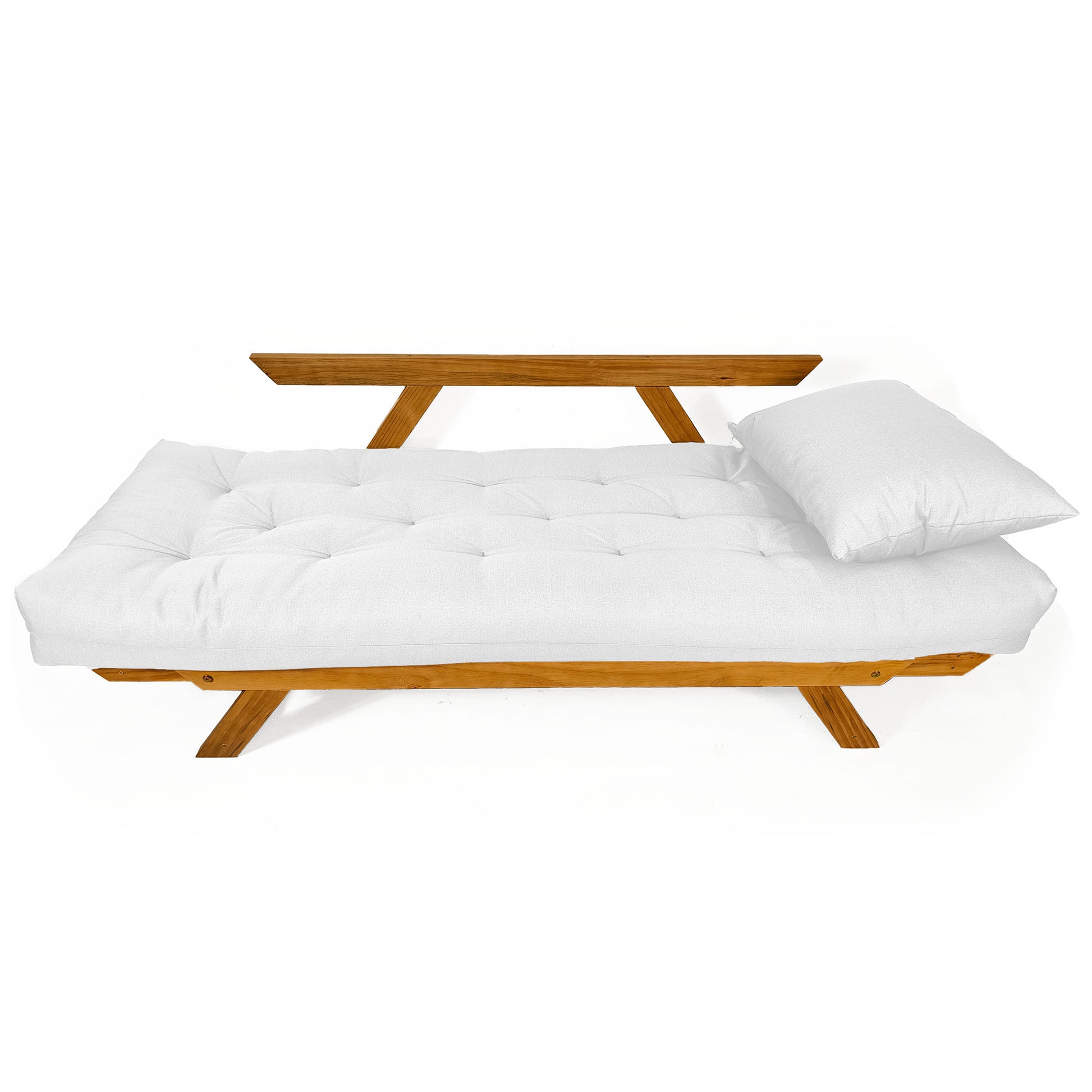 Sofá Japão Futon Acquablock Madeira Cor Mel - Branco Off