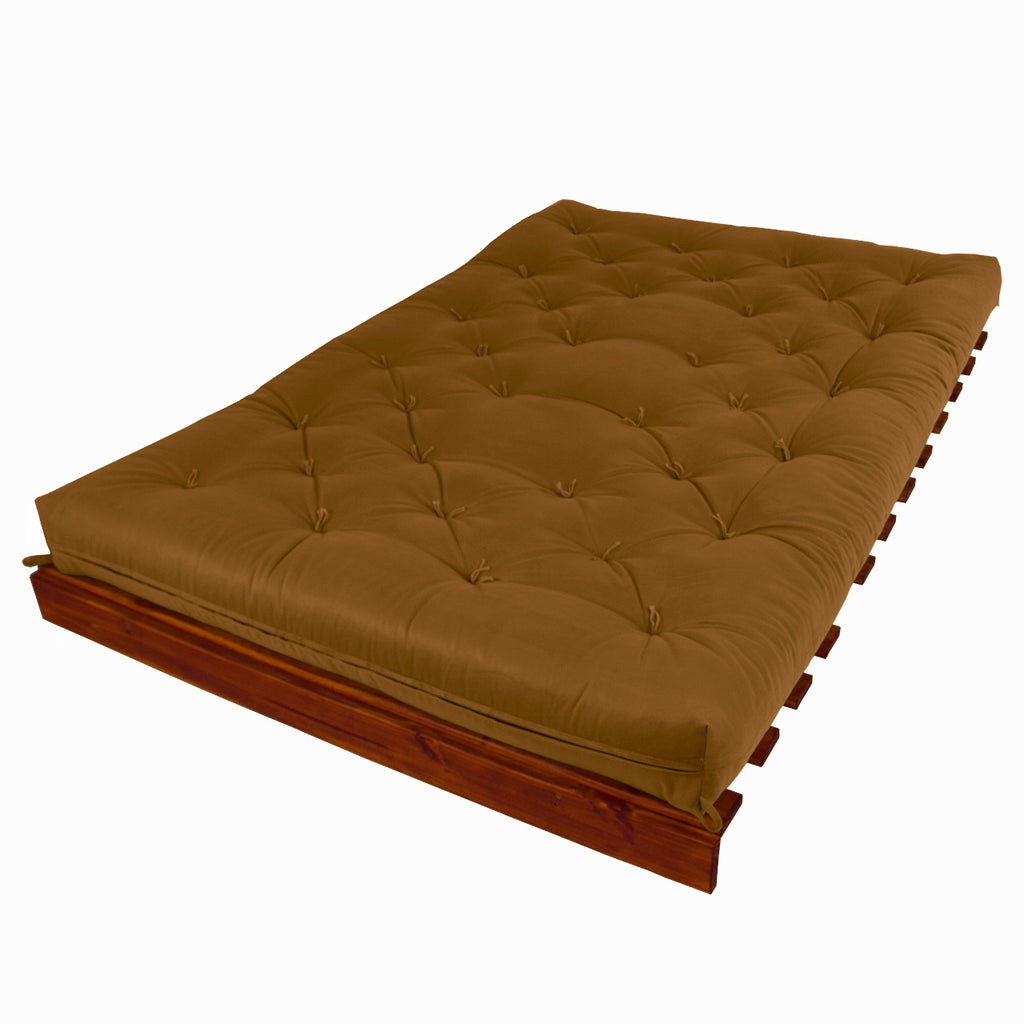 Sofá Cama Casal Futon Tokio Madeira Cor Imbuia Sarja Caramelo