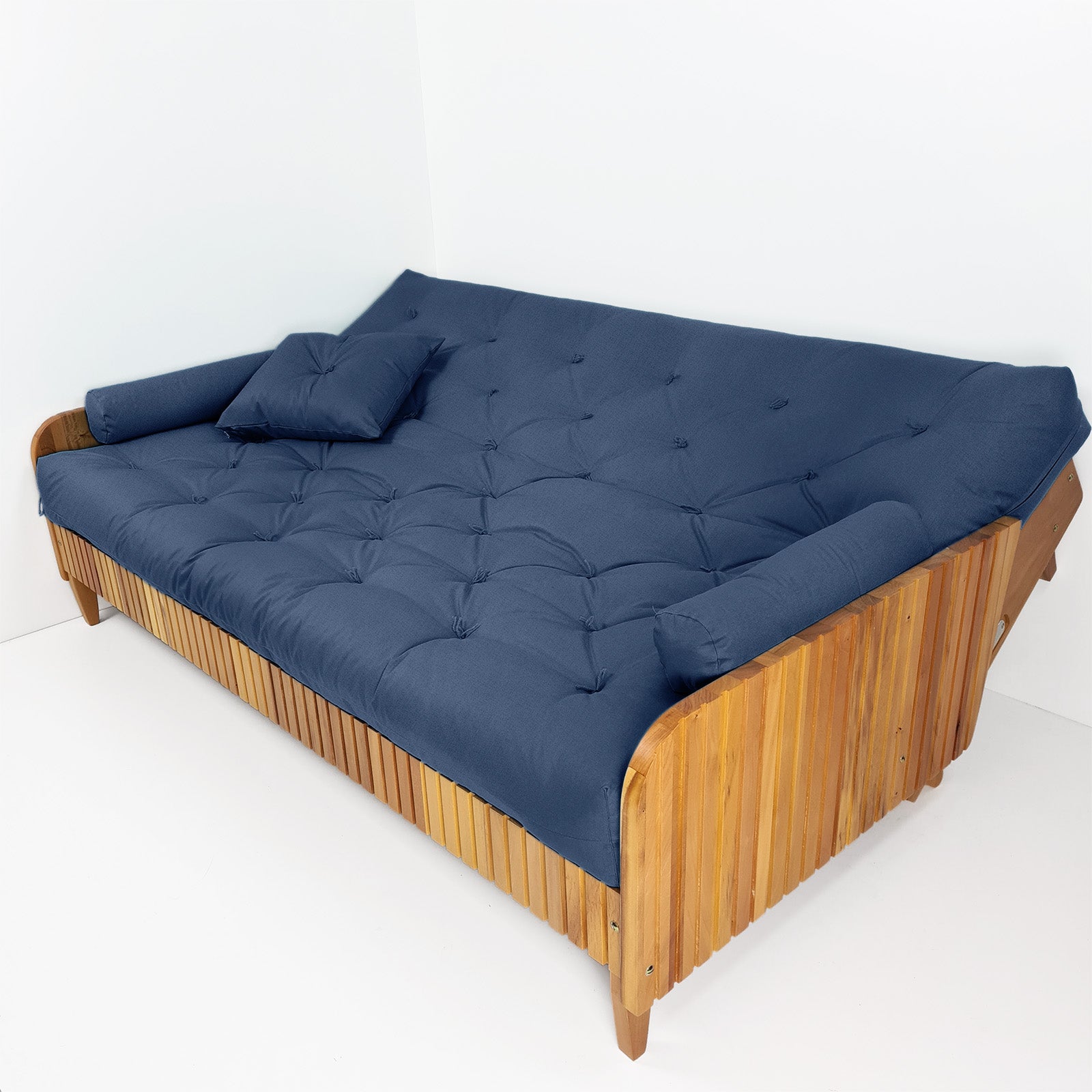 Sofá Cama Paris Ripado Acquablock Madeira Nobre - Azul Royal