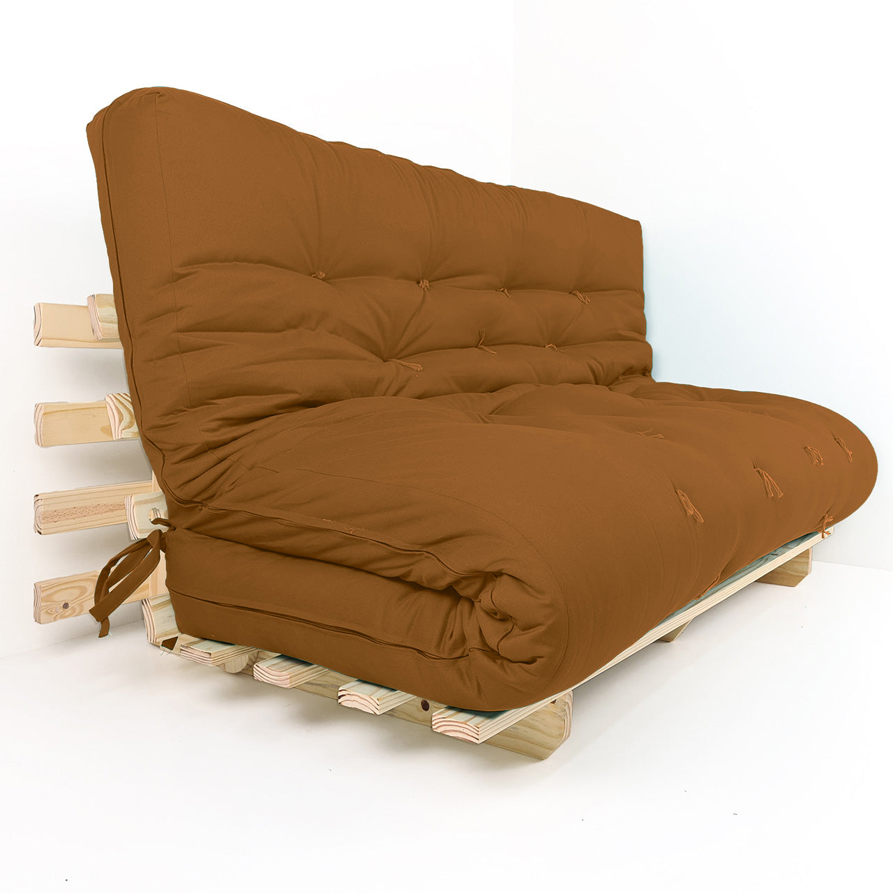 Sofa Cama Futon Oriental King Madeira Pinus Sarja Caramelo