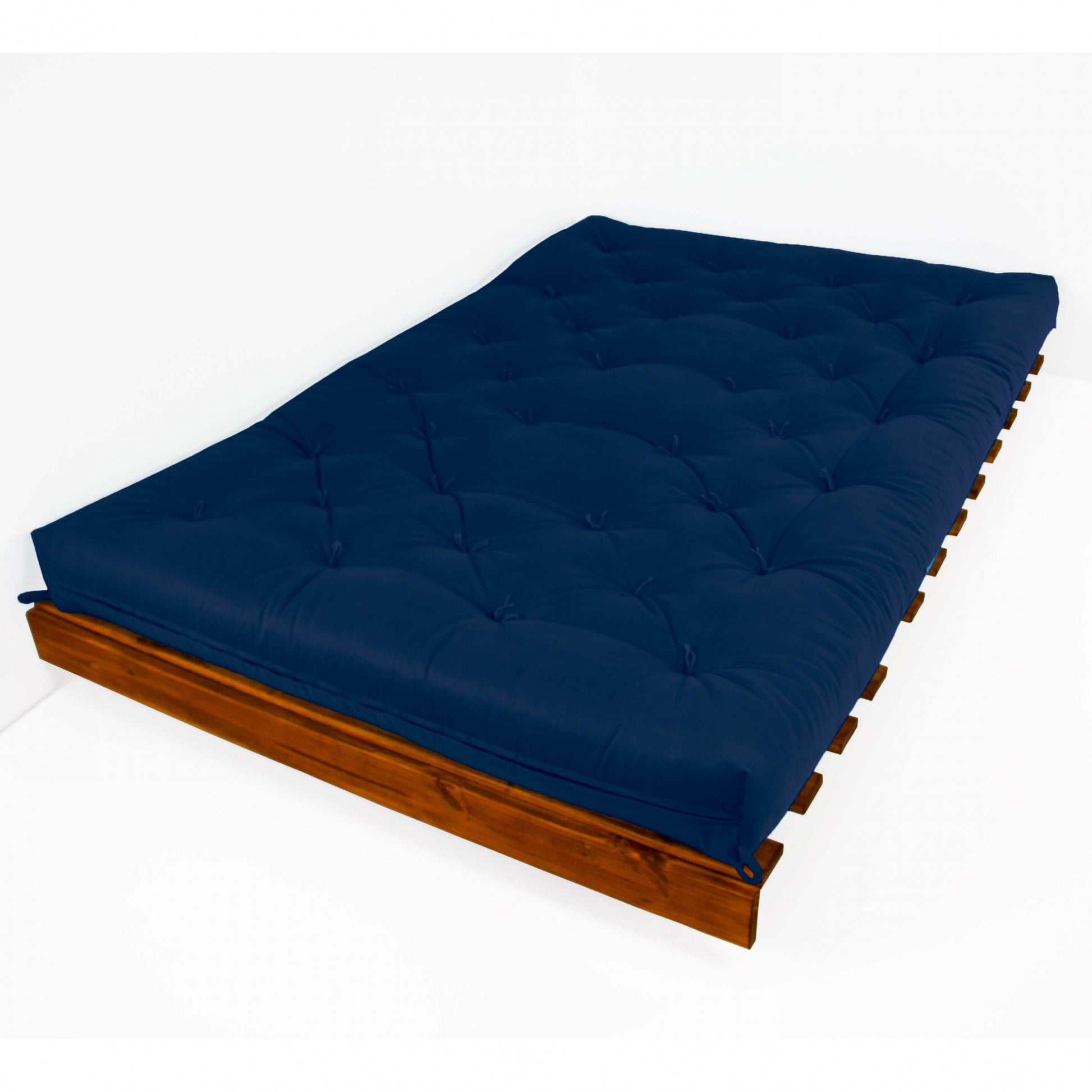 Sofá Cama Casal Futon Tokio Madeira Cor Imbuia Acquablock Azul Royal