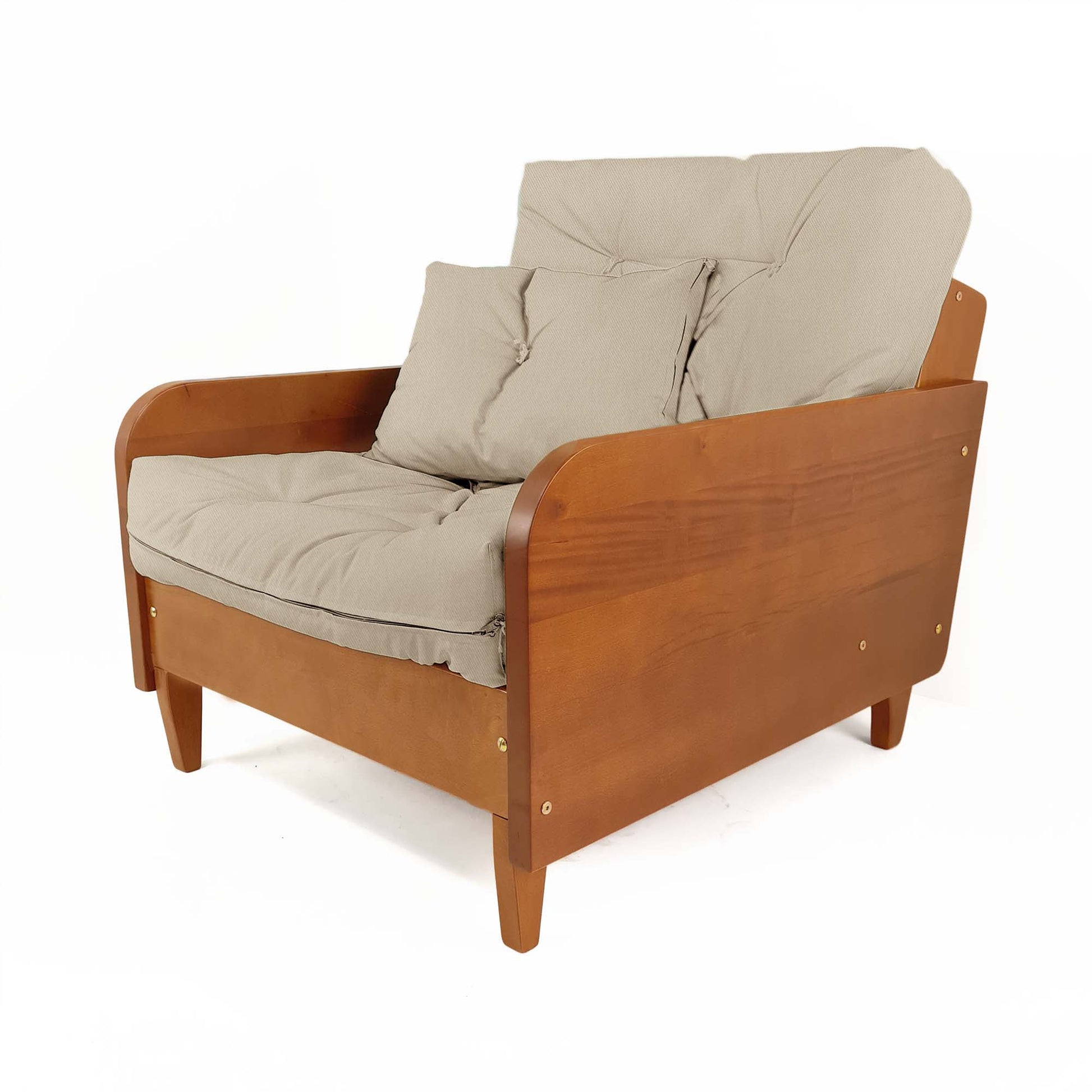 Poltrona Paris II Madeira Maciça Natural - Sarja 100% Algodão - Bege Claro