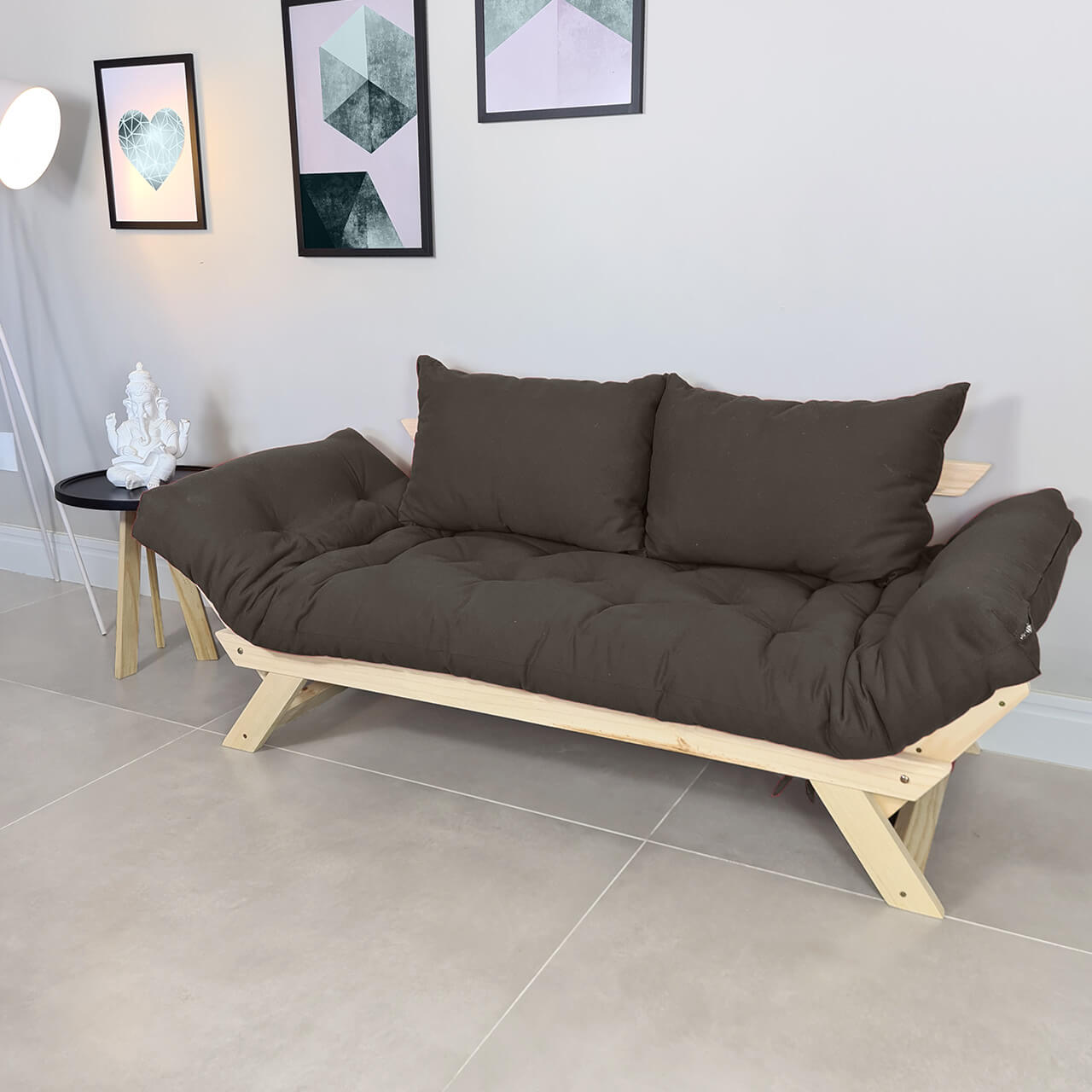 Sofá Japão Futon Acquablock Madeira Sem Pintura - Chumbo
