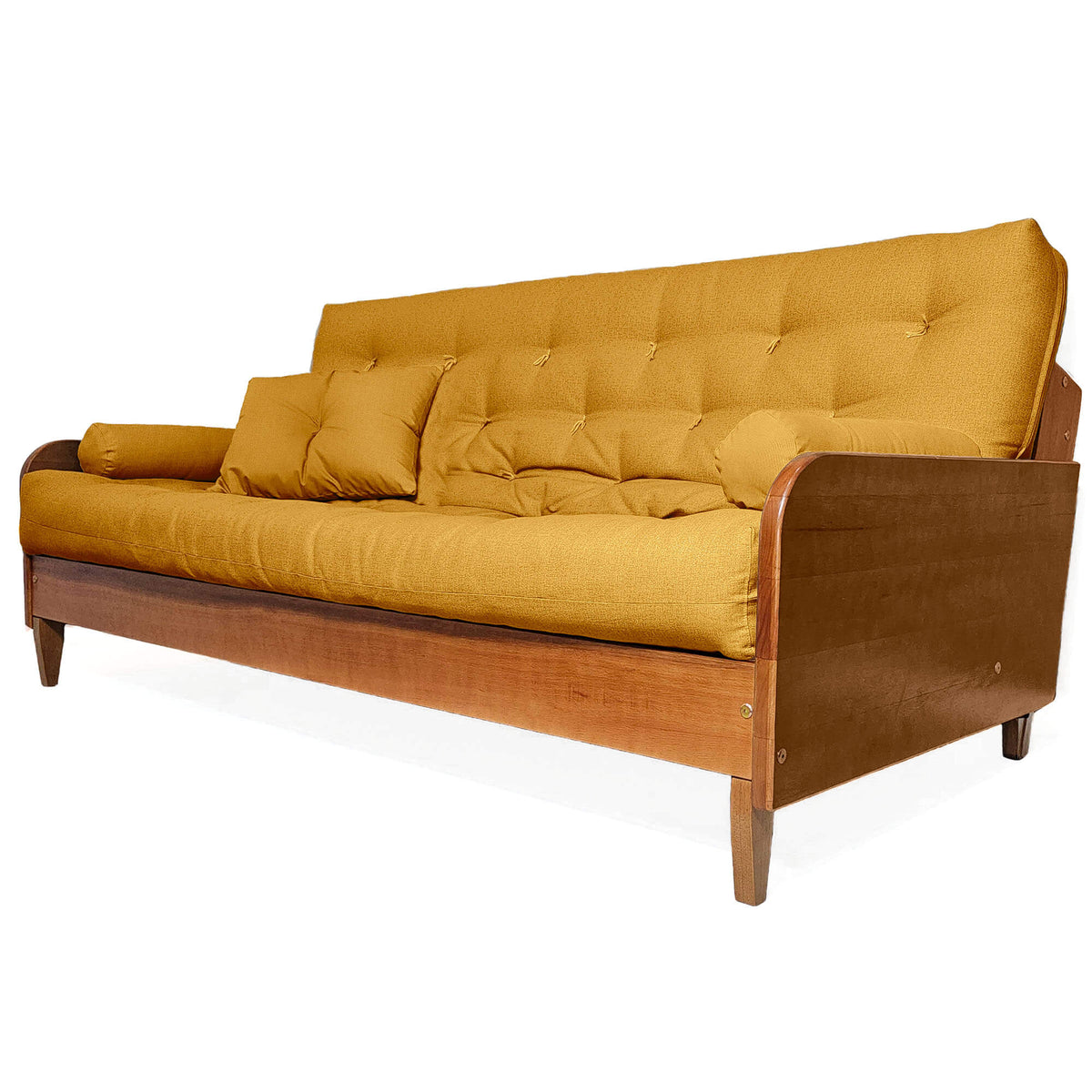 Sofá Cama Casal Futon Paris II Madeira Maciça Mel- Tecido Acquablock Cor Amarelo