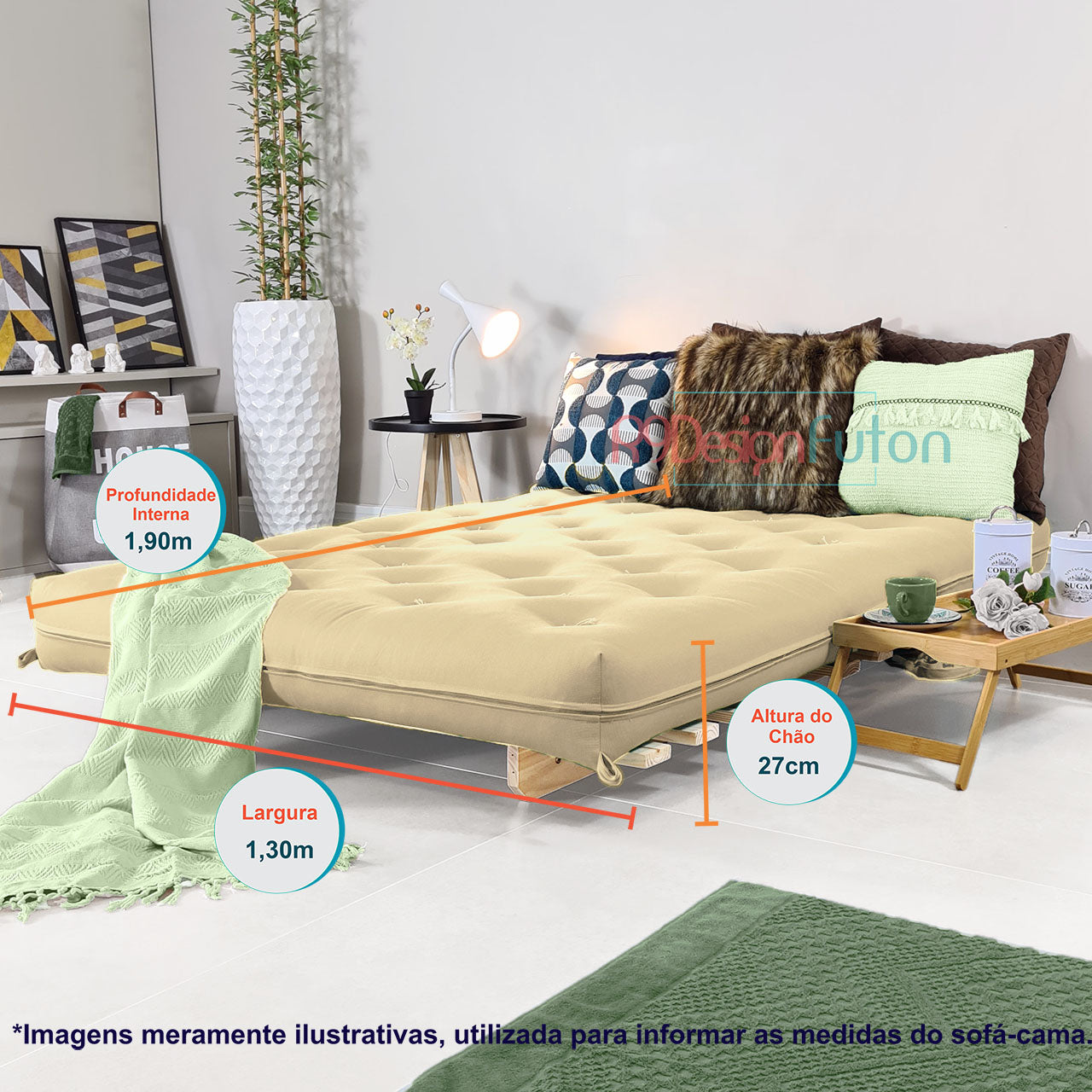 Sofa Cama Casal Futon Oriental Madeira Maciça Acquablock Fendi