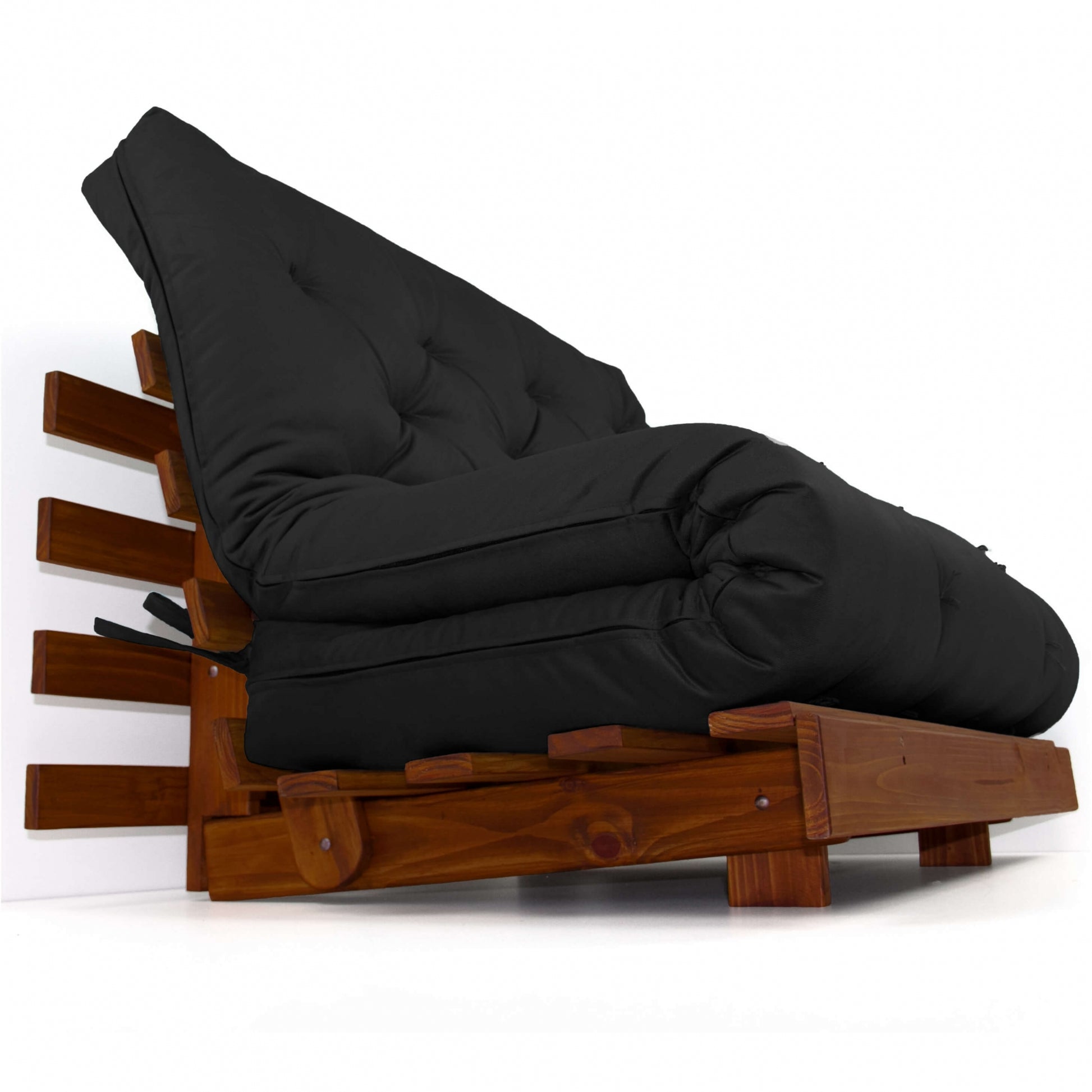 Sofá Cama Casal Futon Tokio Madeira Cor Imbuia Sarja Preto