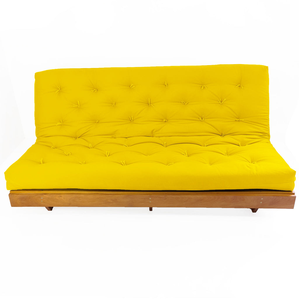 Sofá Cama Futon L Sarja Amarelo em Madeira Nobre Maciça