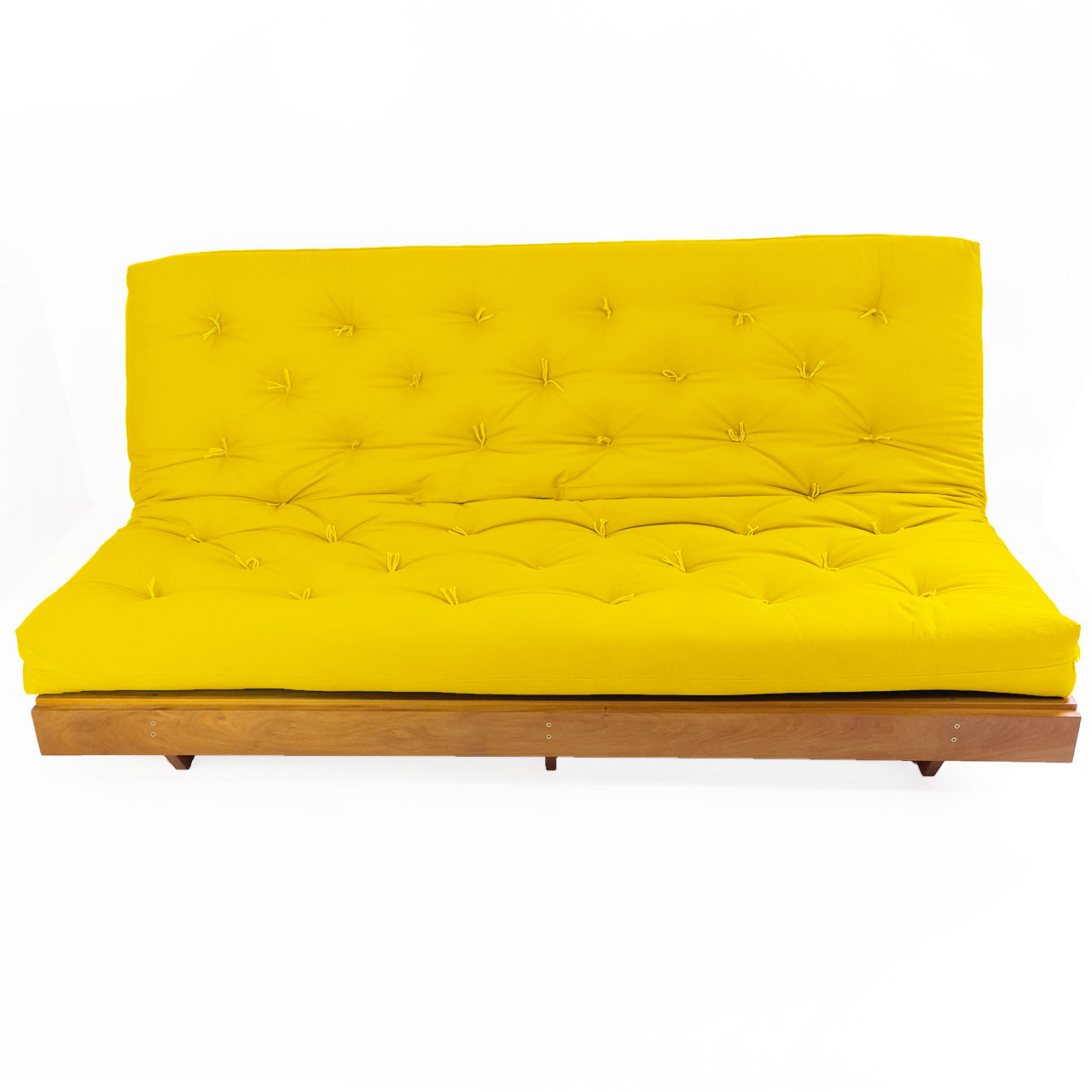 Sofá Cama Futon L Sarja Amarelo em Madeira Nobre Maciça