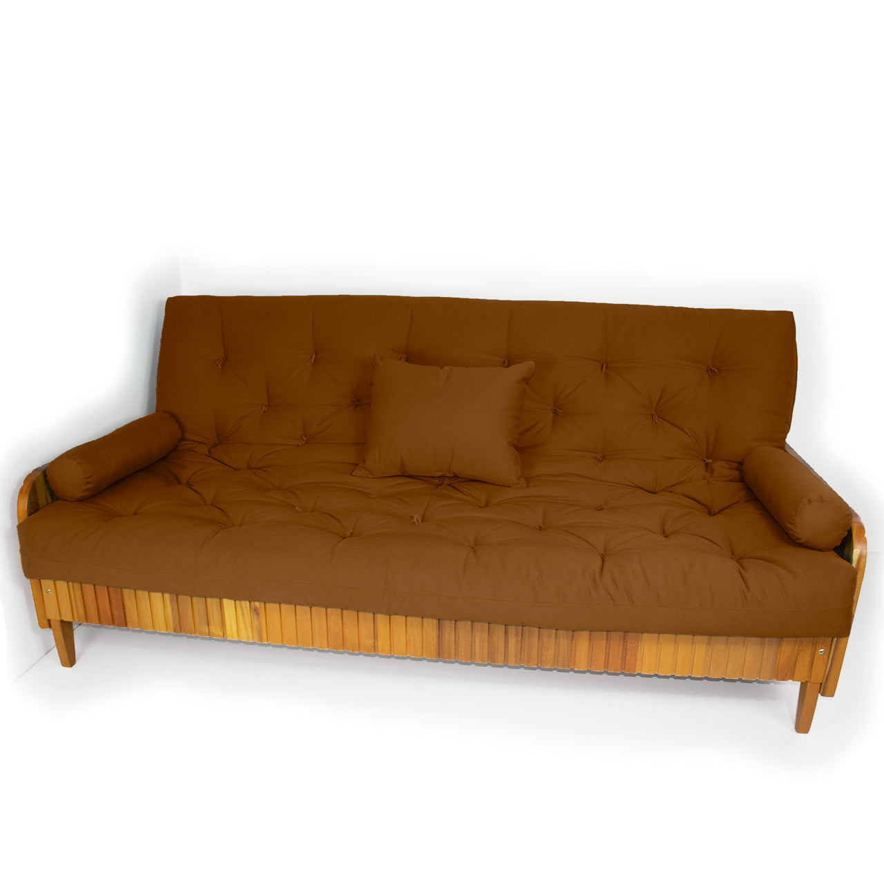 Sofá Cama Paris Ripado Sarja Madeira Nobre - Caramelo
