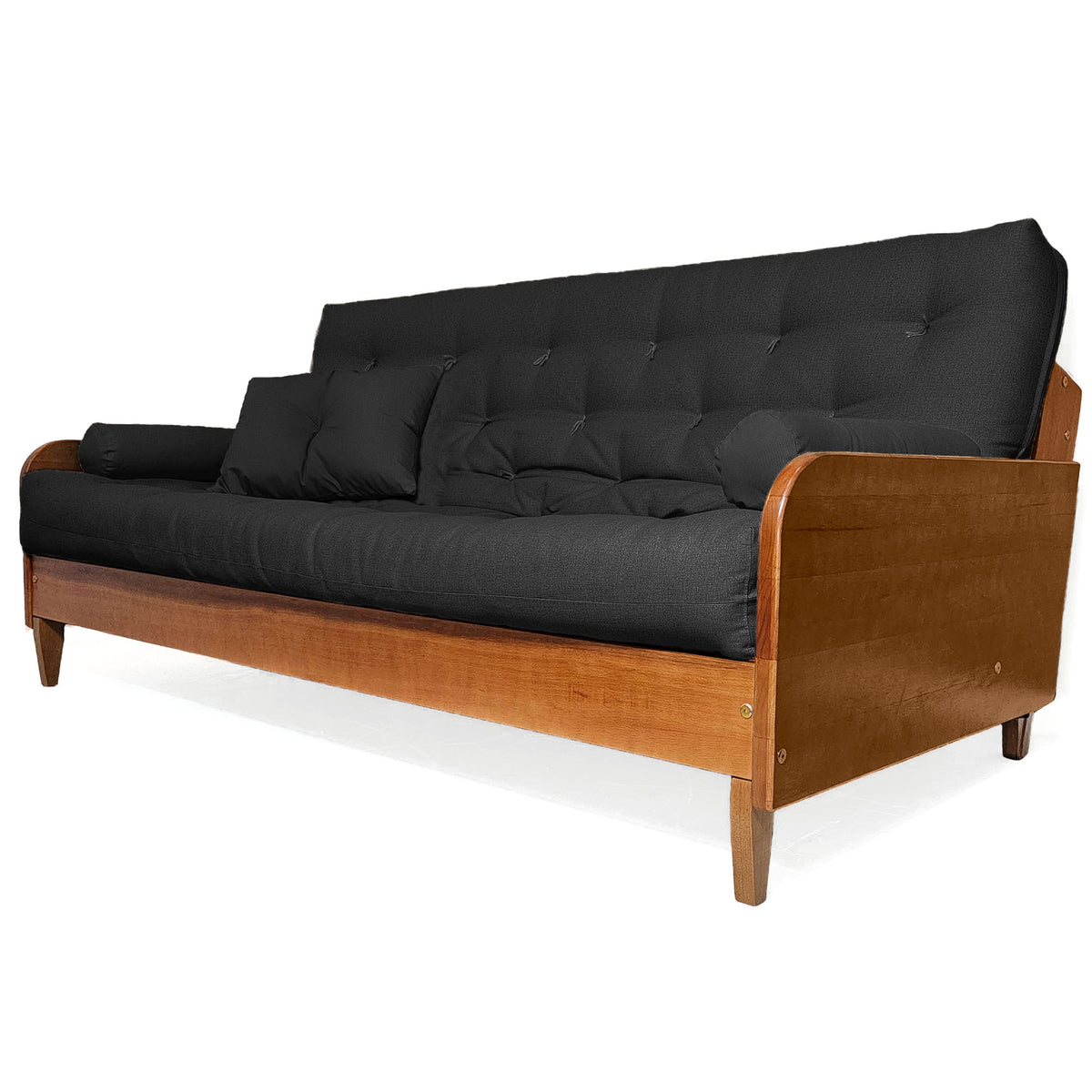 Sofá Cama Casal Futon Paris II Acquablock em Madeira Maciça Mel - Cor Preto