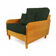 Poltrona Paris Madeira Nobre Natural - Sarja 100% Algodão - Verde Militar