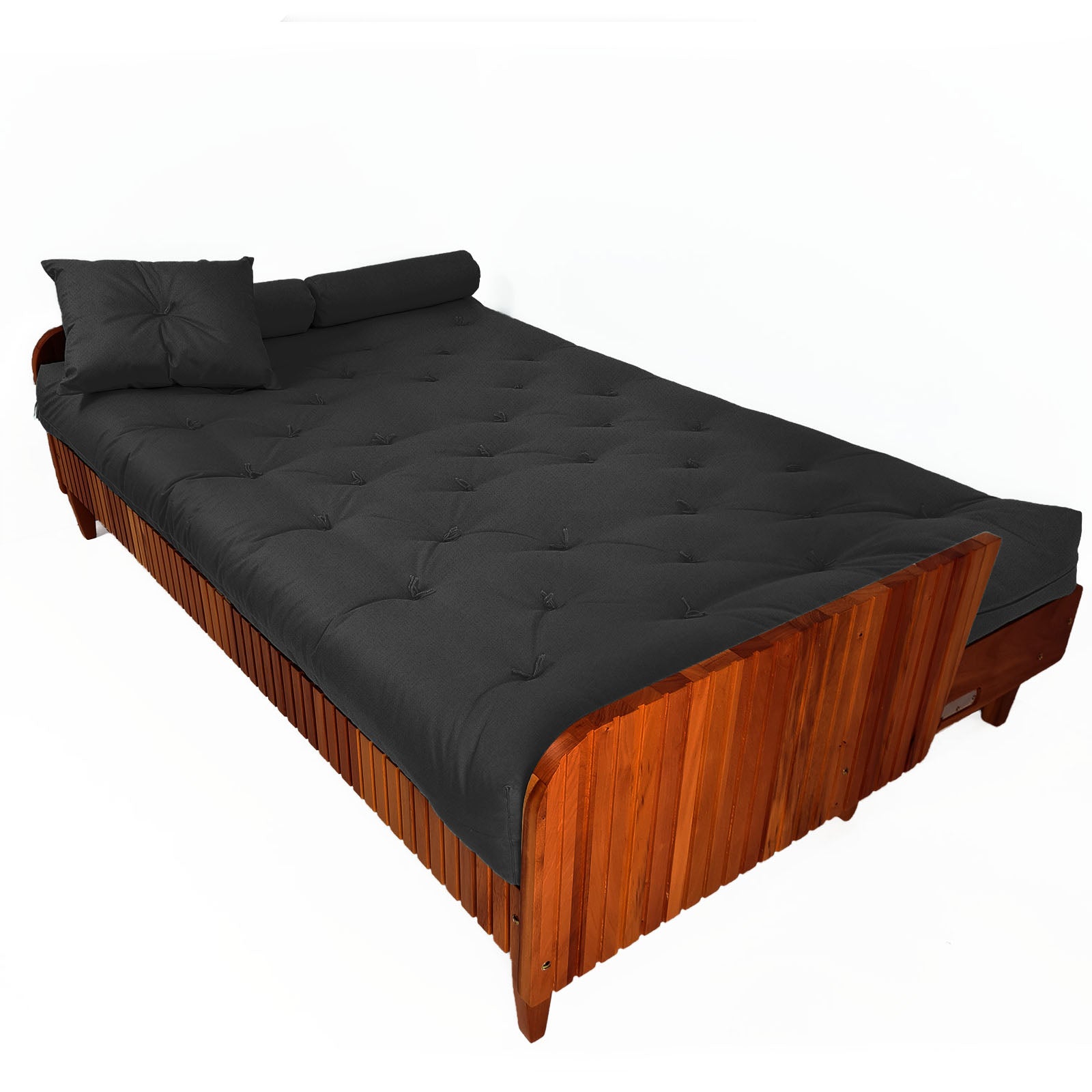 Sofá Cama Paris II Ripado Acquablock Madeira Maciça  Imbuia D33 - Preto