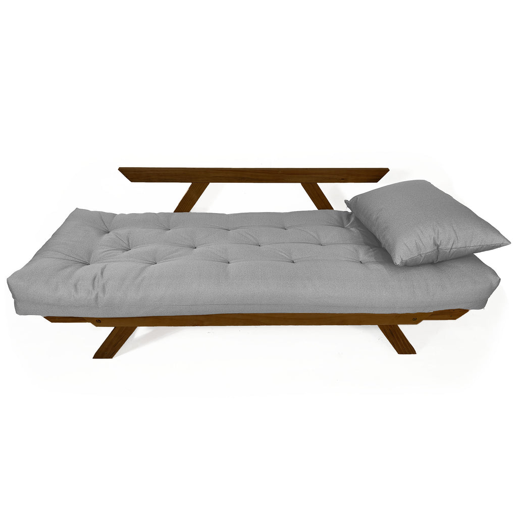 Sofá Japão Futon Acquablock Madeira Cor Imbuia - Cinza Linho
