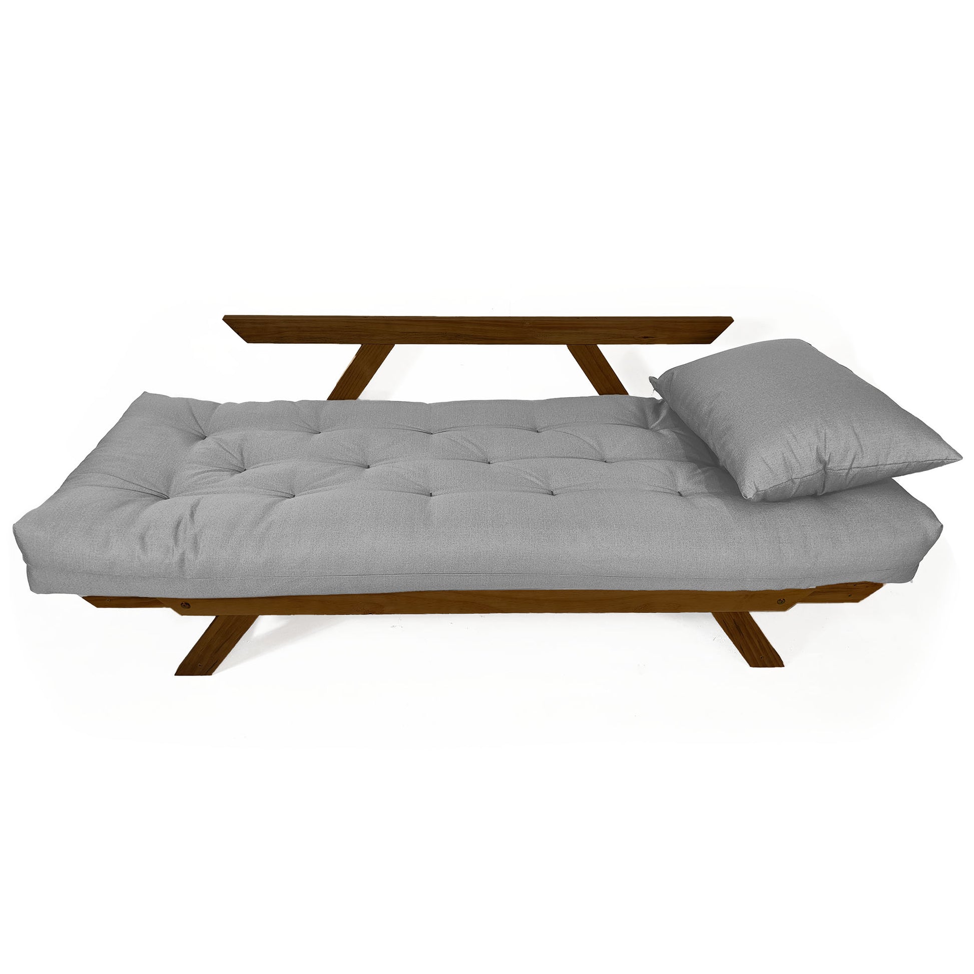 Sofá Japão Futon Acquablock Madeira Cor Imbuia - Cinza Linho