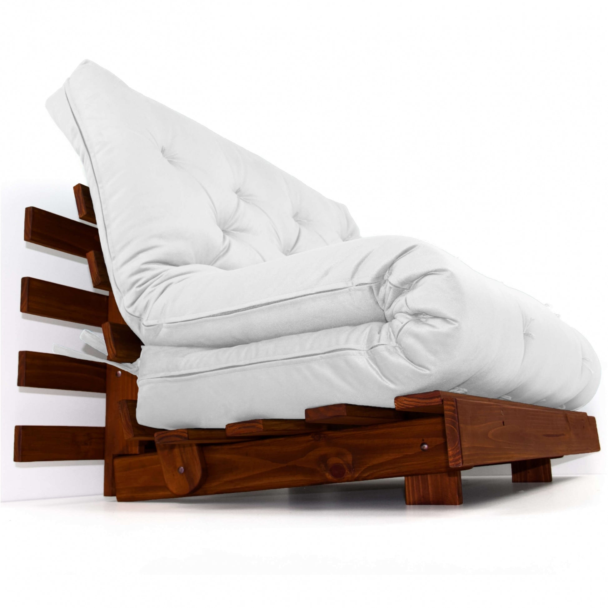 Sofá Cama Casal Futon Tokio Madeira Cor Imbuia Acquablock Branco Off