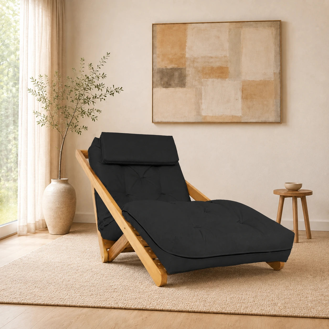 Poltrona New York Reclin�vel Solteiro Sala de Estar Madeira Pinus Acquablock Preta - ambientada