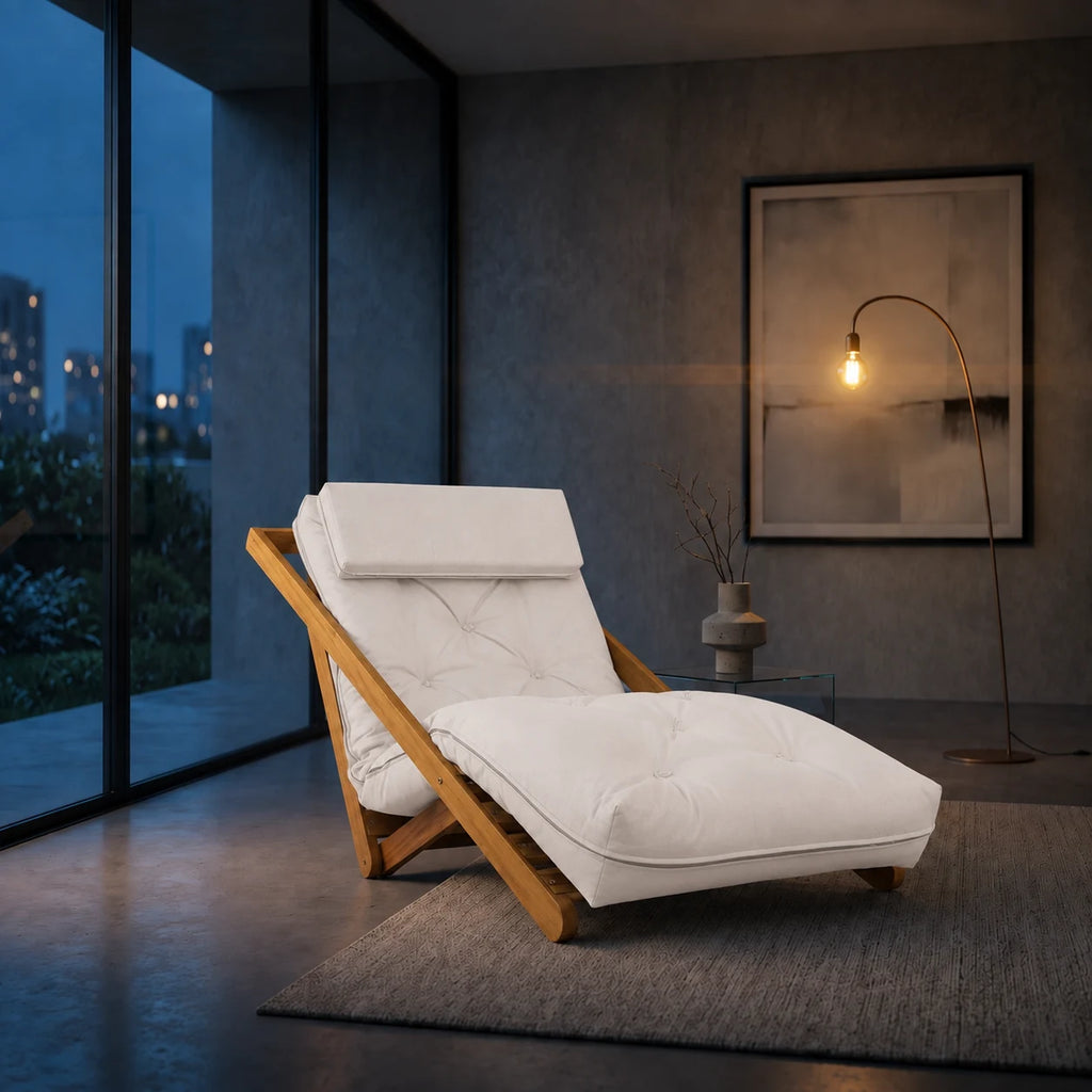 Poltrona New York Reclin�vel Solteiro Sala de Estar Madeira Pinus Acquablock Branco Off - ambientada_noturna_r3